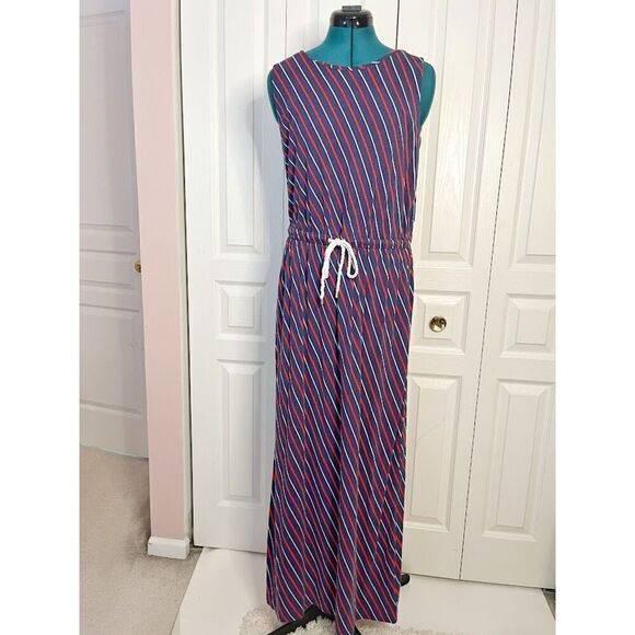 Tommy Hilfiger Maxi Length Stripe Nautical Sleeveless Elastic Drawstring Dress - Picture 1 of 11